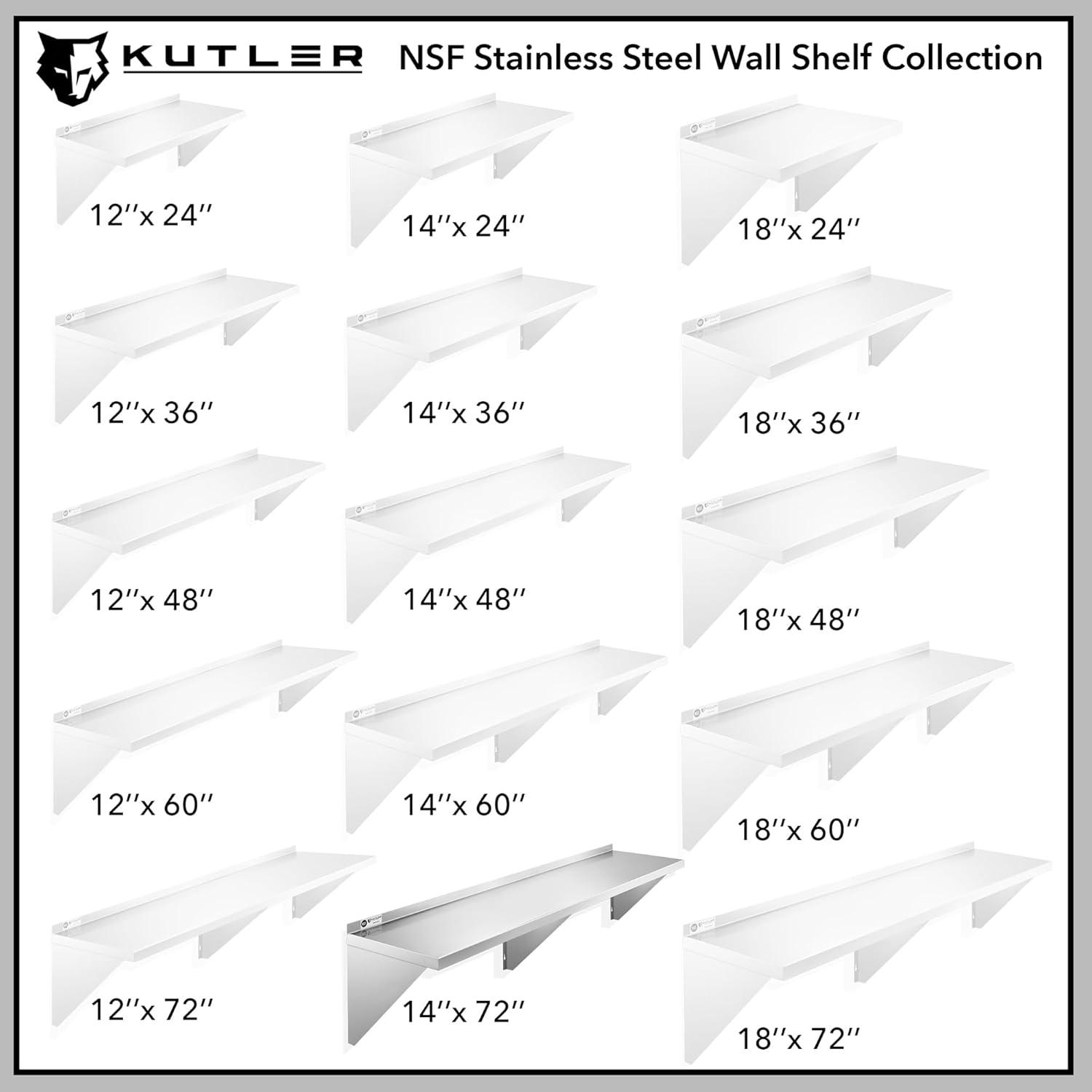 KUTLER Stainless Steel Shelf - NSF Commercial Wall Shelving