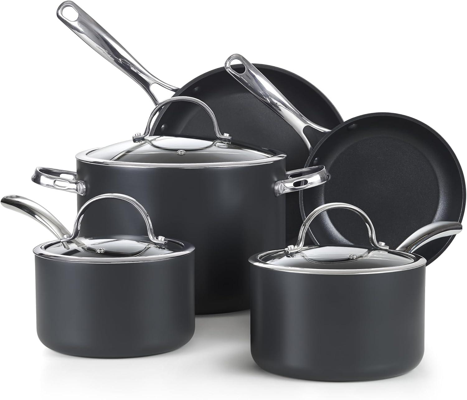 Cooks Standard 8-Piece Nonstick Hard Anodized Cookware Set, Pots and Pans Set Includes Saucepans, Stockpot, Frying Pans, Lids, Black