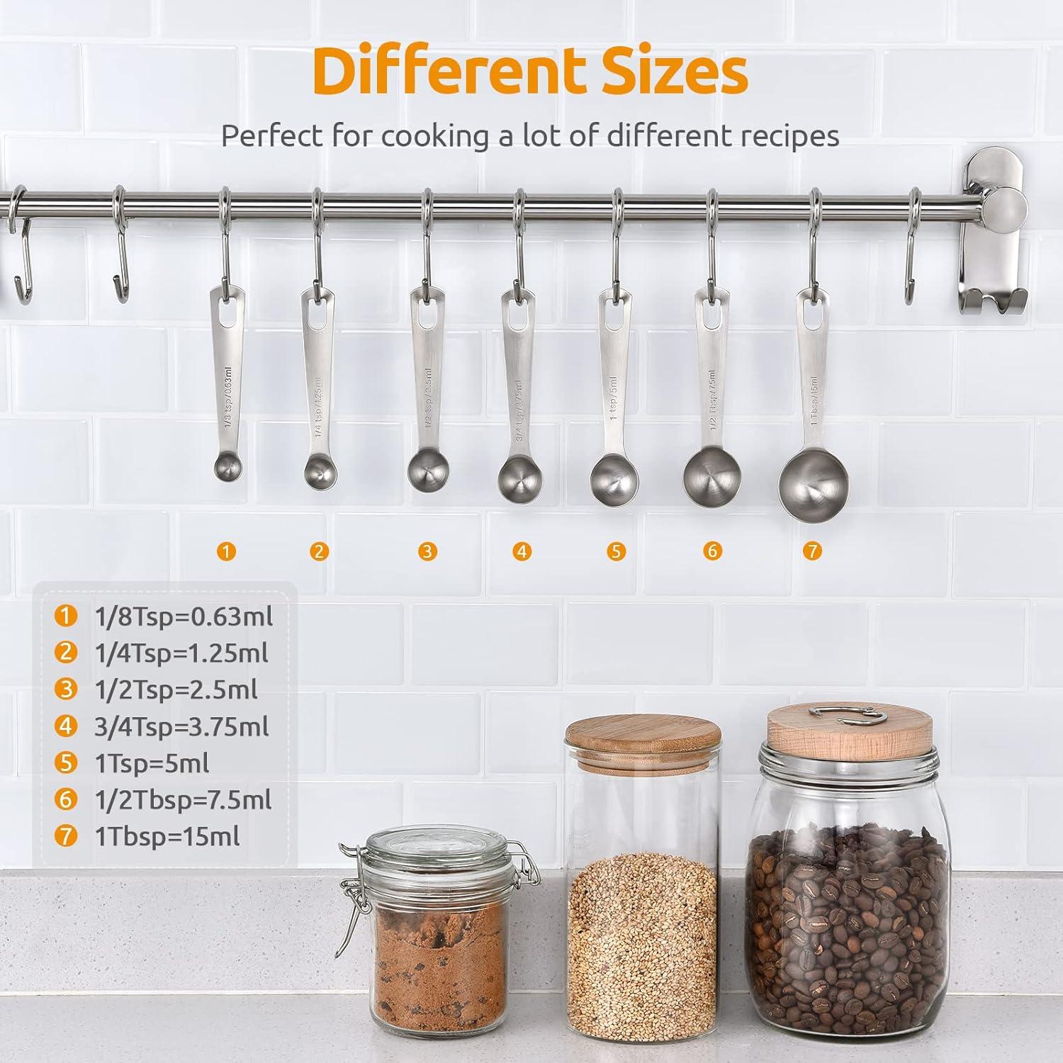 Measuring Spoons: U-Taste 18/8 Stainless Steel Measuring Spoons Set of 7 Piece: 1/8 tsp, 1/4 tsp, 1/2 tsp, 3/4 tsp, 1 tsp, 1/2 tbsp & 1 tbsp Dry and Liquid Ingredients