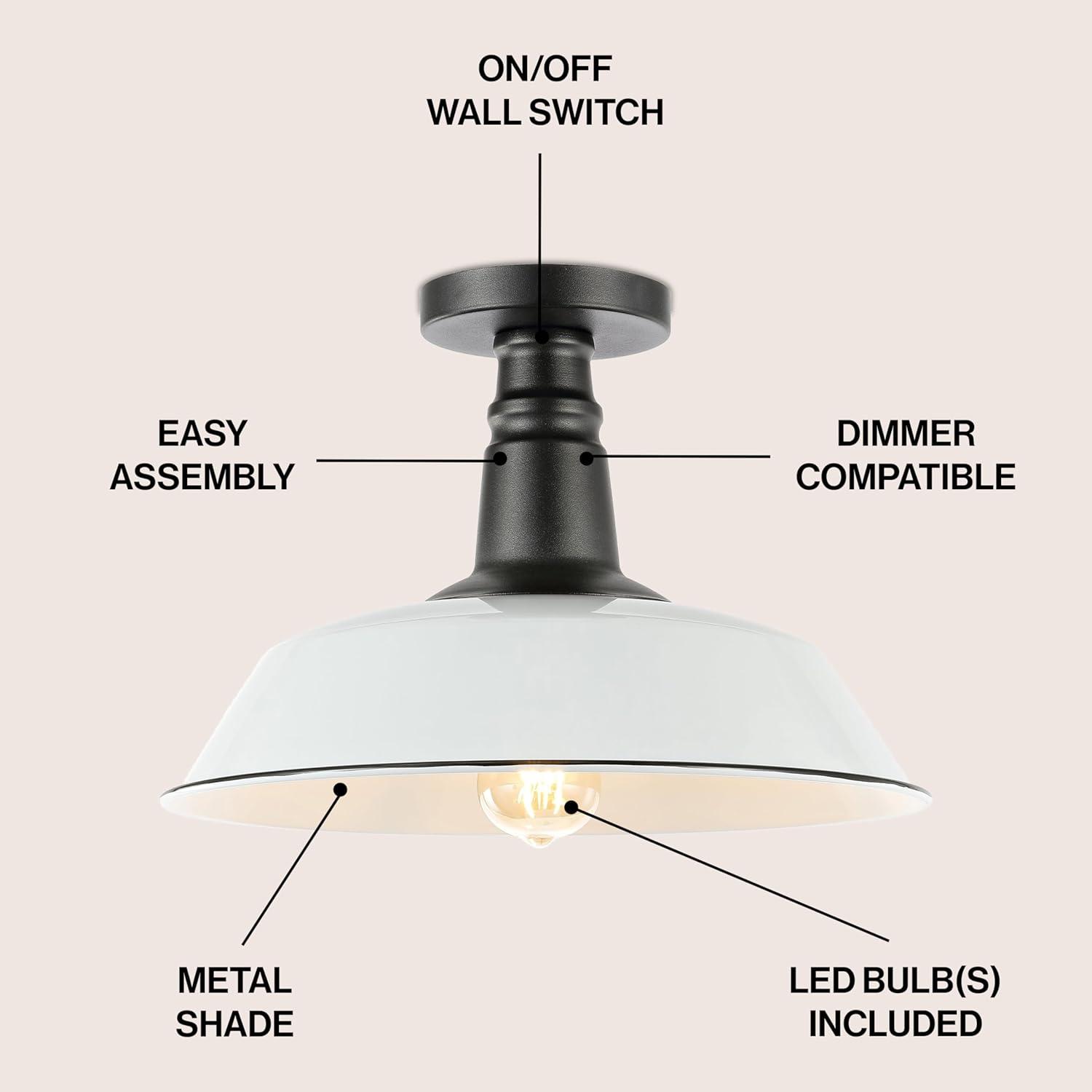 JONATHAN y Camila Montaje Semi Empotrado de Hierro LED Industrial Clásico de 14" con 1 Luz para Interior/exterior, Blanco/negro, JYL7617A