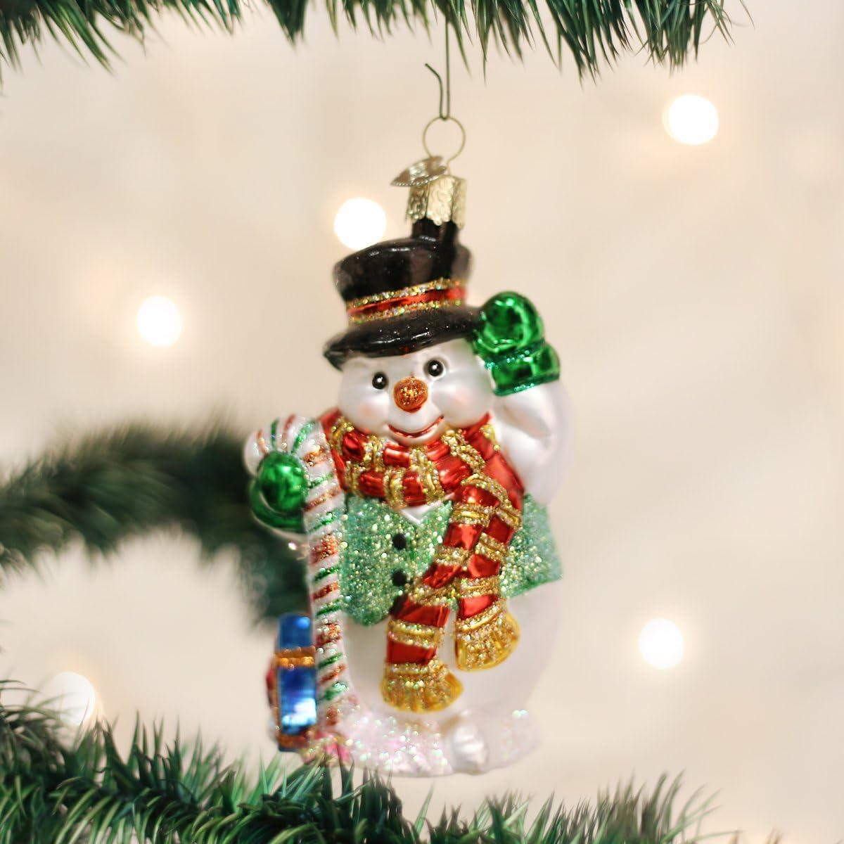 Old World Christmas Candy Cane Snowman Glass Blown Ornament