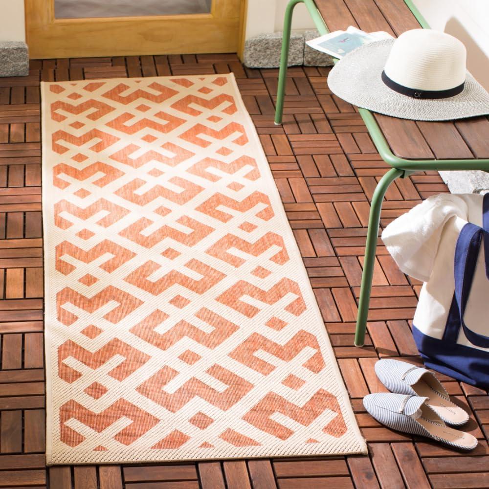 SAFAVIEH Courtyard Alvin Geometric Indoor/Outdoor Runner Rug, 2'3" x 10', Terracotta/Bone