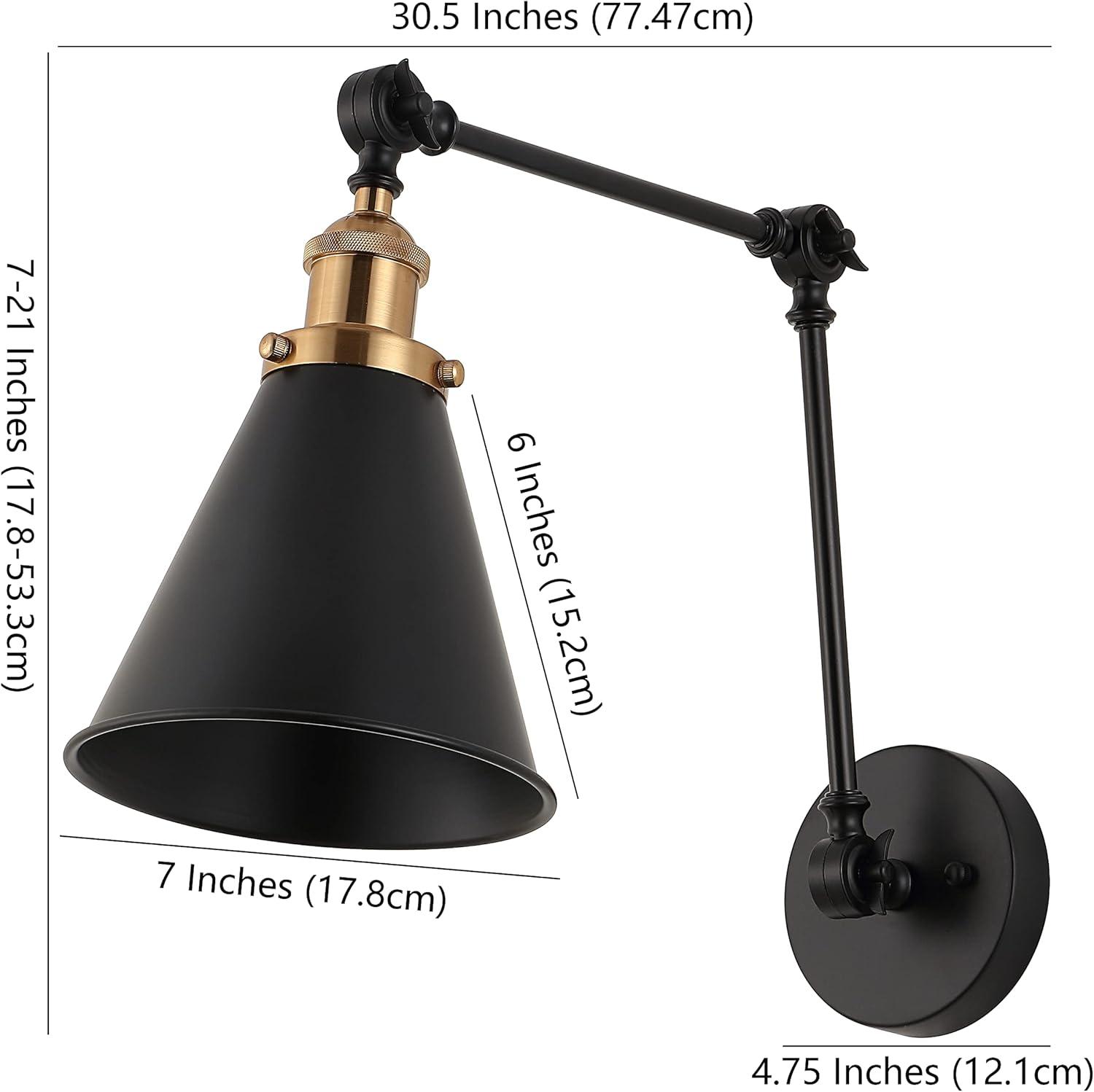 Rover 7" Adjustable Classic Glam Arm Metal LED Wall Sconce, Black/Brass Gold (Set of 2)