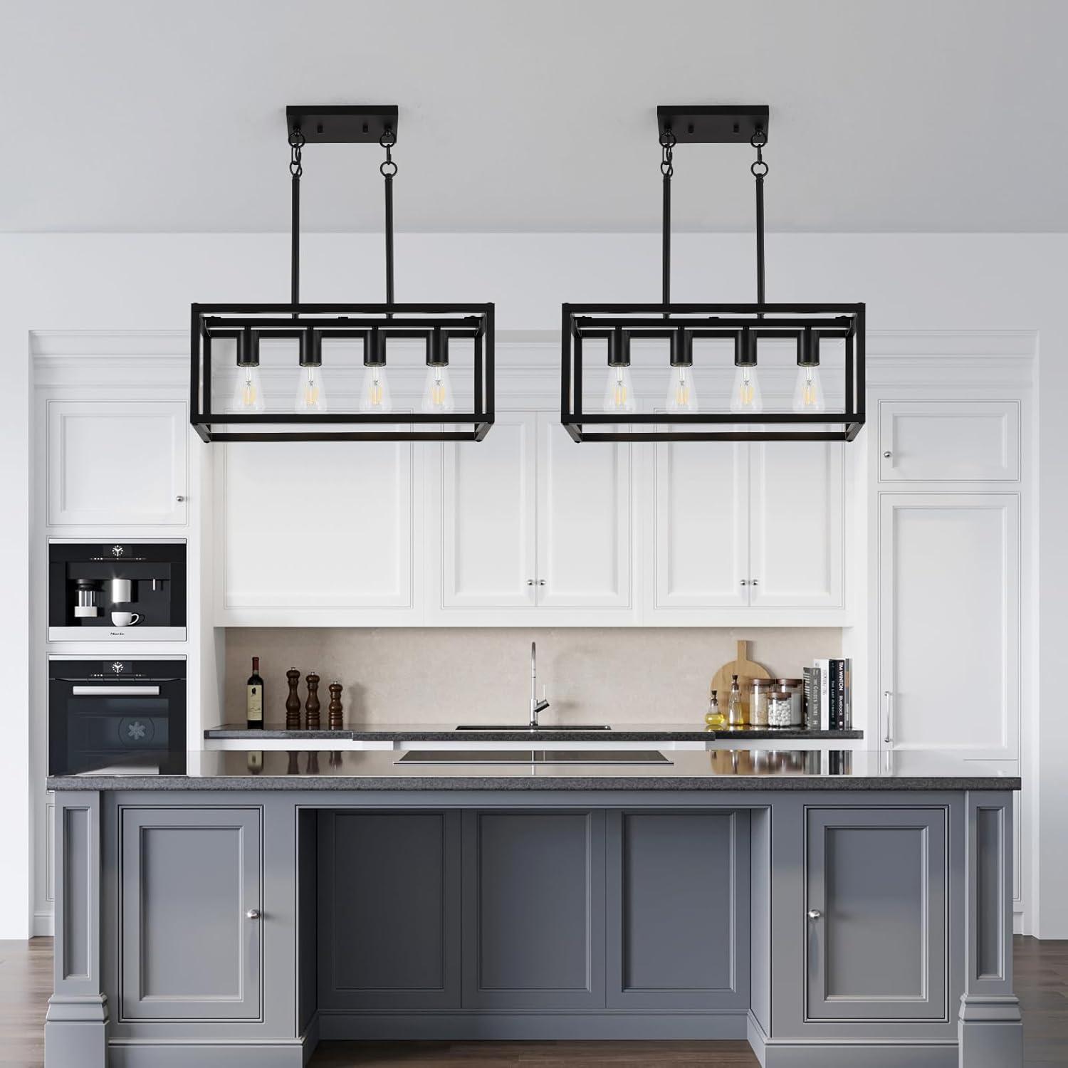 Black Metal 4-Light Cage Kitchen Island Pendant