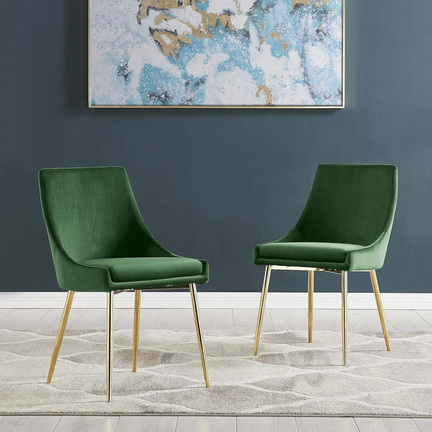 Low Parsons Side Chair in Gold Emerald Velvet with Wood & Metal