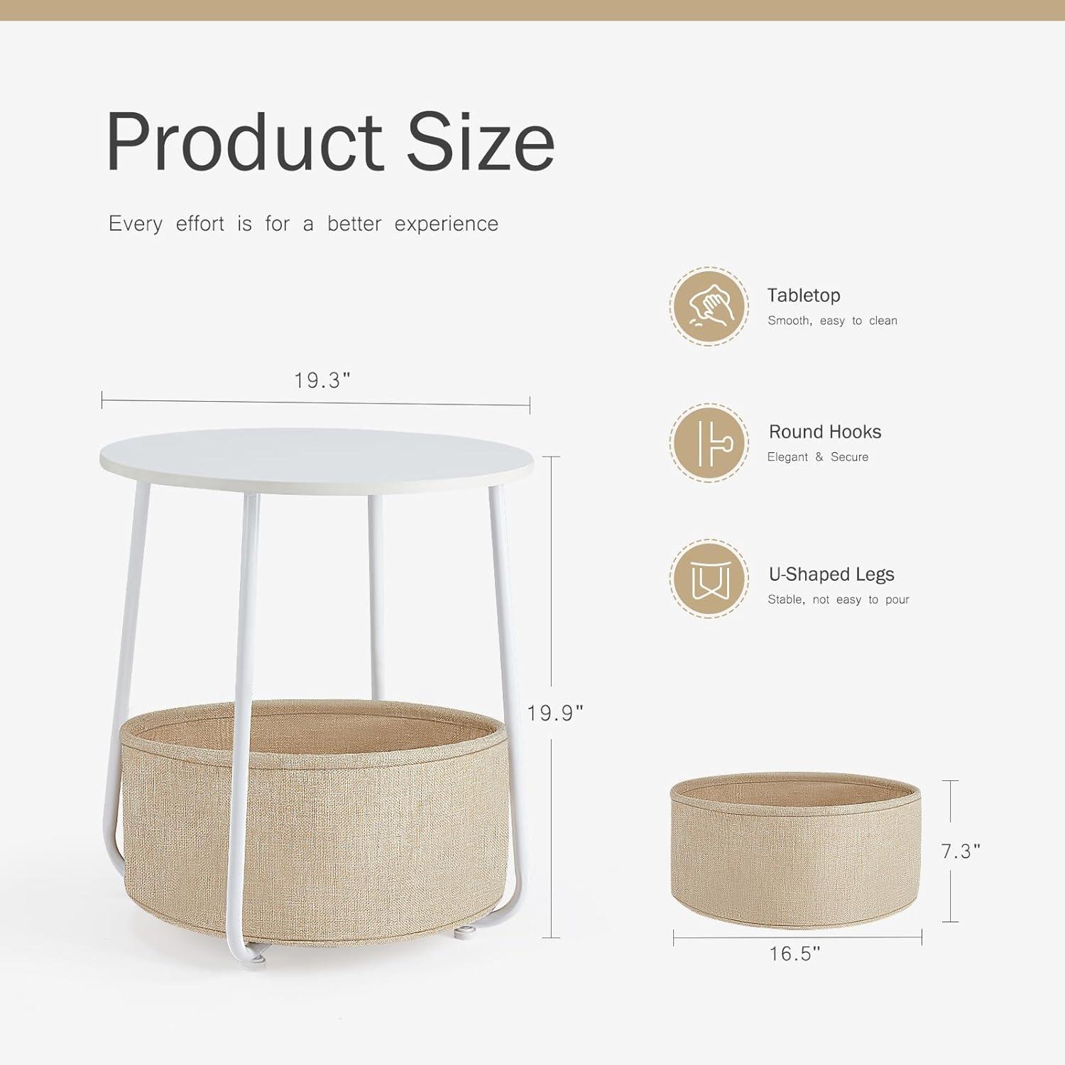 Lorelia Small Round Side End Table Living Room Nightstand Bedside Fabric Baske Table