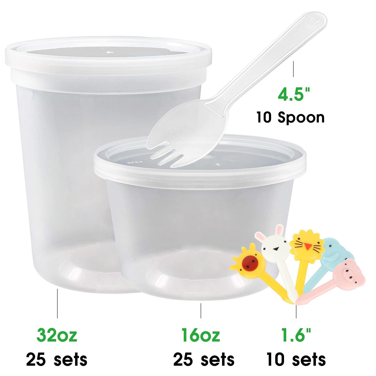[50 Pack,16oz, 32oz ] Food Storage Containers with Lids- BPA-Free | Leakproof | Airtight | Stackable Plastic Deli Containers (Includes 10 Spoons & 10 Forks) , Dishwasher, Microwave & Freezer Safe