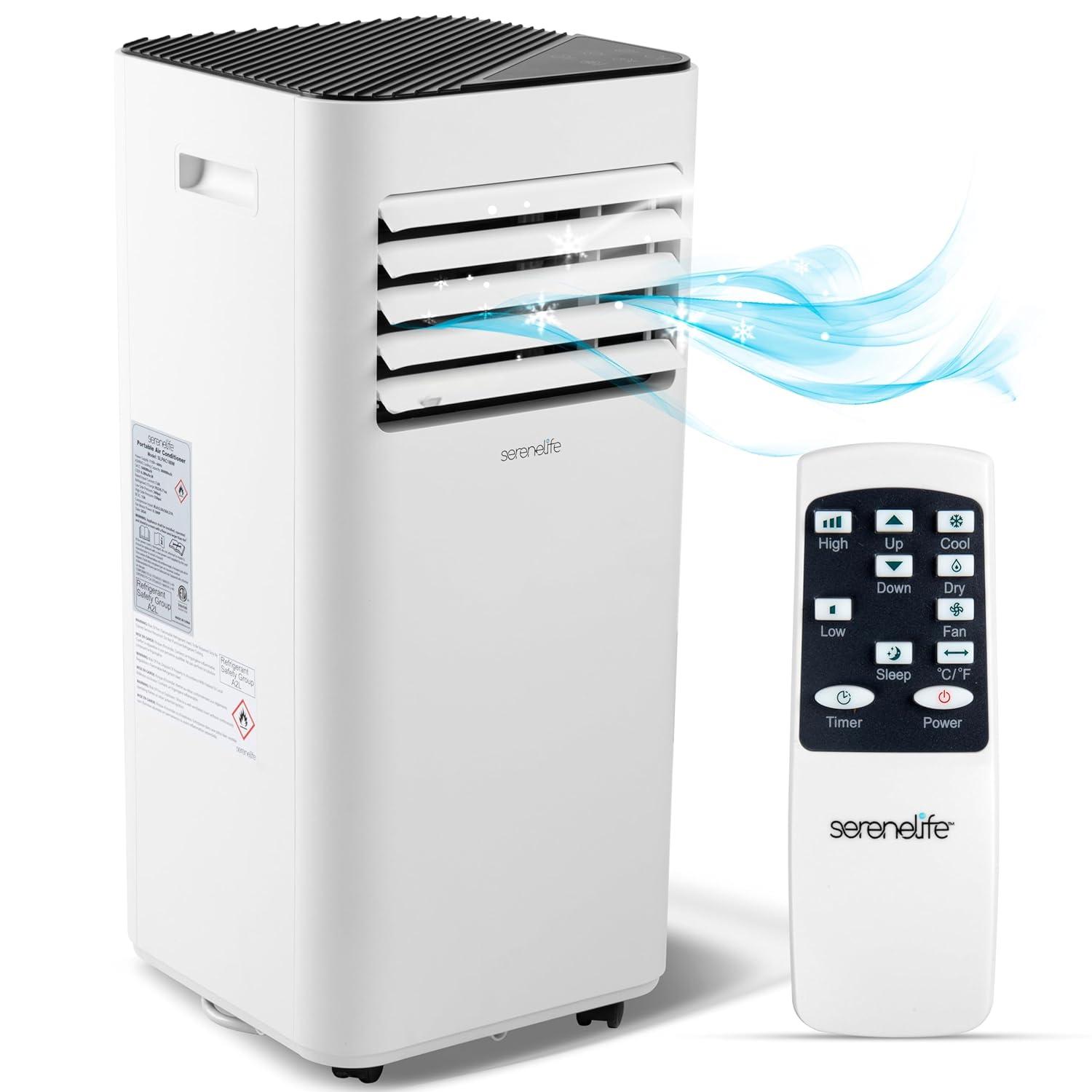SereneLife Serenelife 8000 BTU Portable Air Conditioner - 3-In-1 Compact Standing Air Conditioner For Room Up To 300 Sq. Ft. - Floor AC Unit With Remote Control - Universal Casters, Window Mount Kit