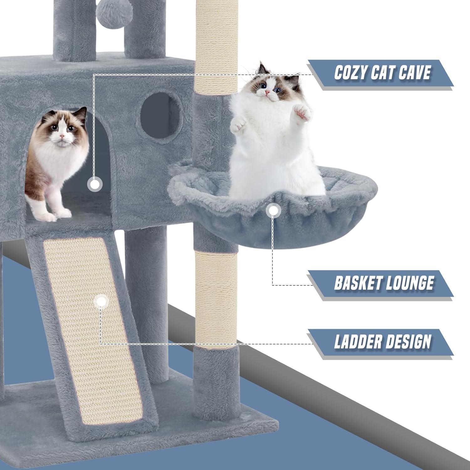 36" Small Cat Tower With Hammock, Sisal Scratching Posts, And Ramp, Perfect For Indoor Cats