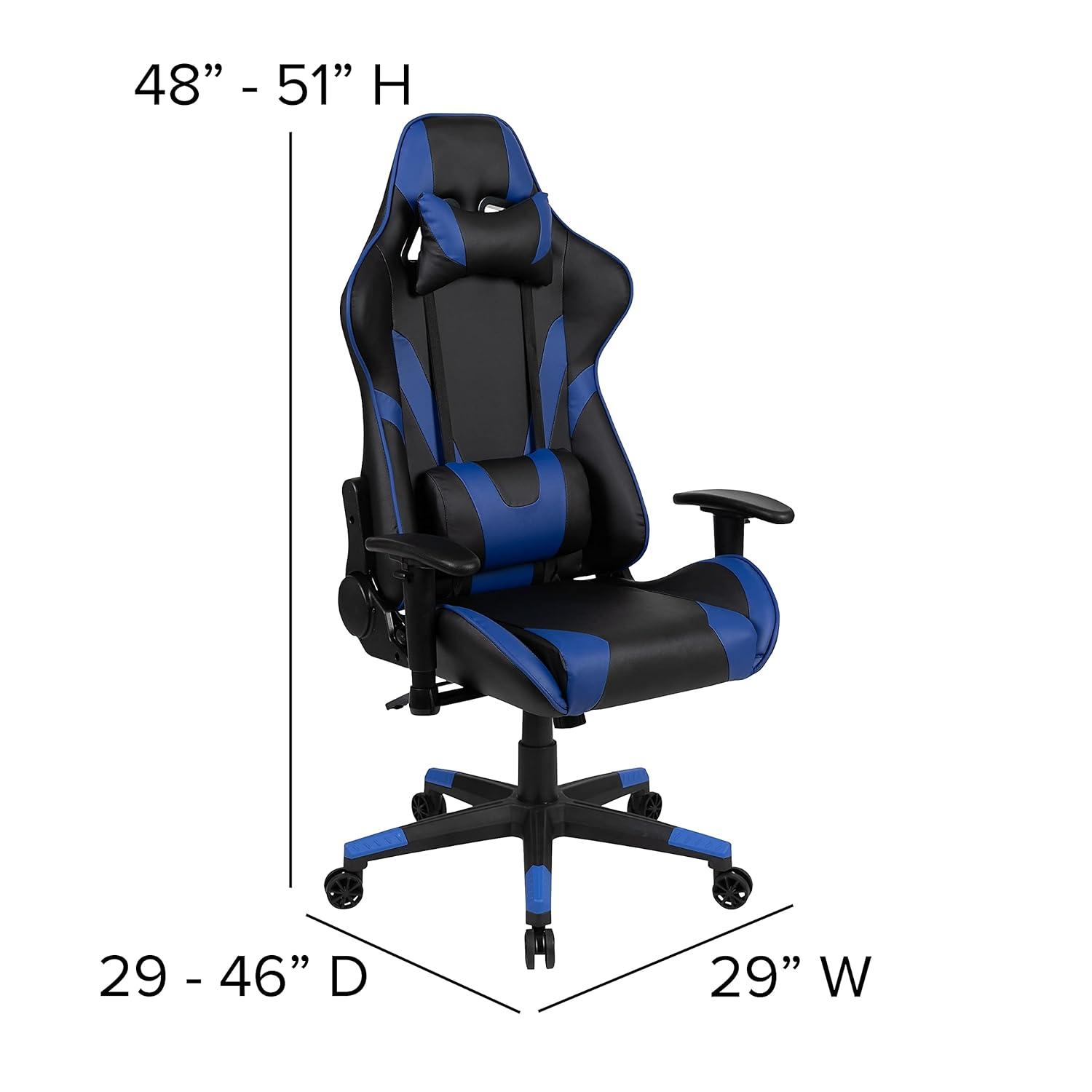 Flash Furniture X20 Gaming Chair Racing Office Ergonomic Computer PC Adjustable Swivel Chair with Reclining Back in Blue LeatherSoft