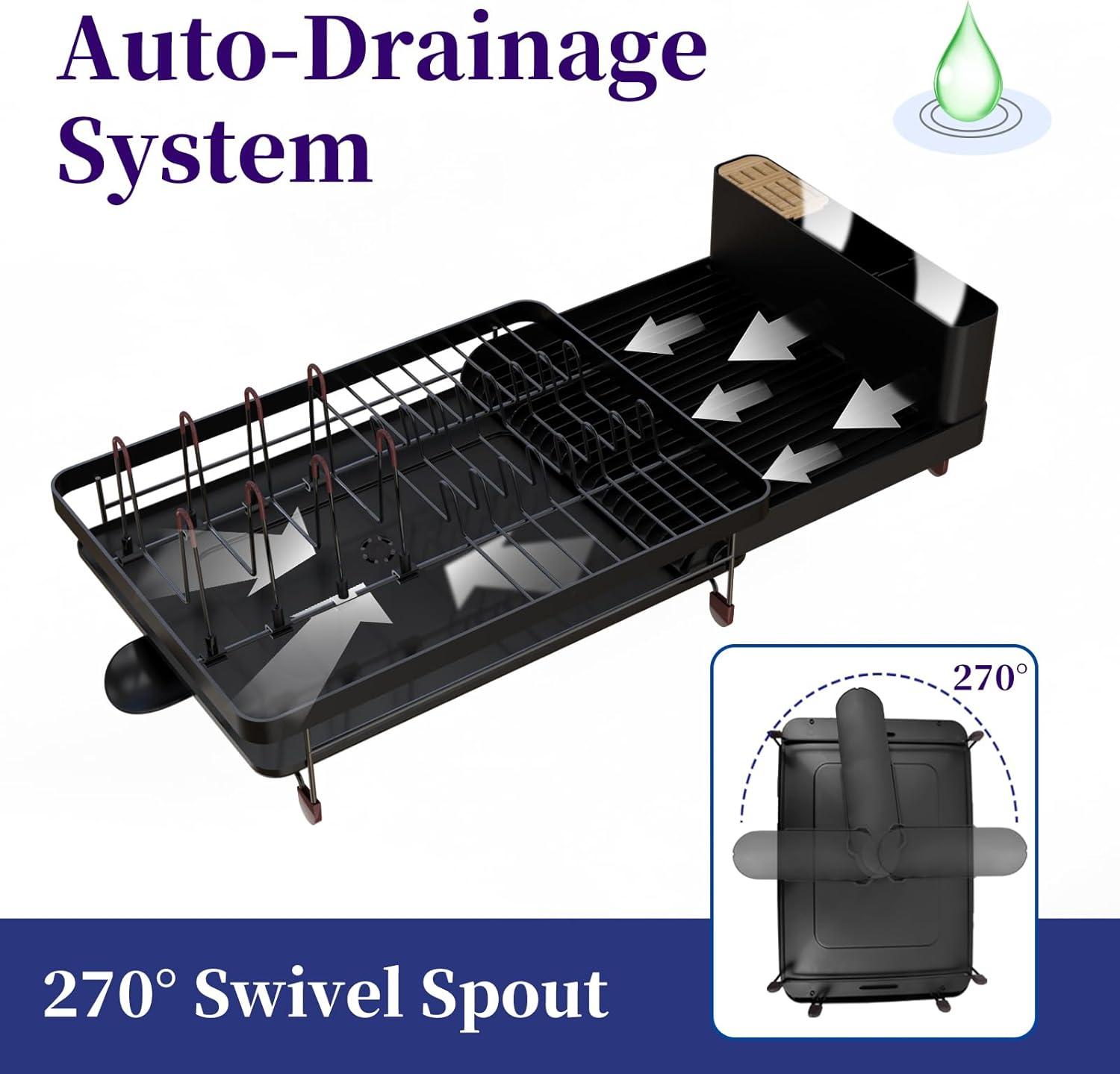 Dish Drying Rack, Extendable Dish Rack, Cutlery Holder, Knife Holder and Pot Holder