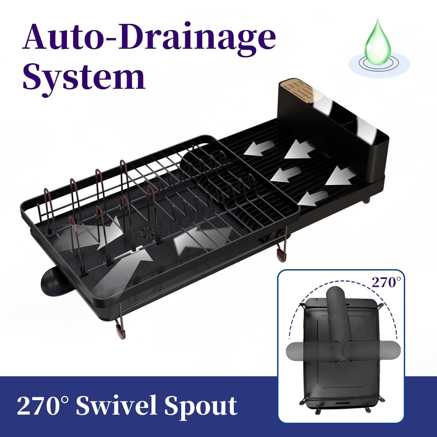 Dish Drying Rack, Extendable Dish Rack, Cutlery Holder, Knife Holder and Pot Holder