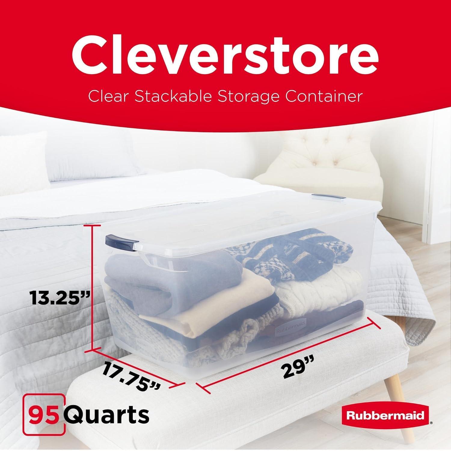 Rubbermaid Rubbermaid Cleverstore Clear 95 Qt Plastic Storage Bins with Lids, 4-Pack