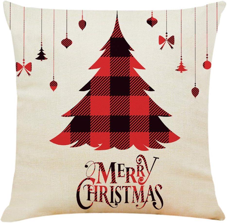 Christmas Red and Black Plaid Cotton Linen Embroidered Euro Pillow Covers