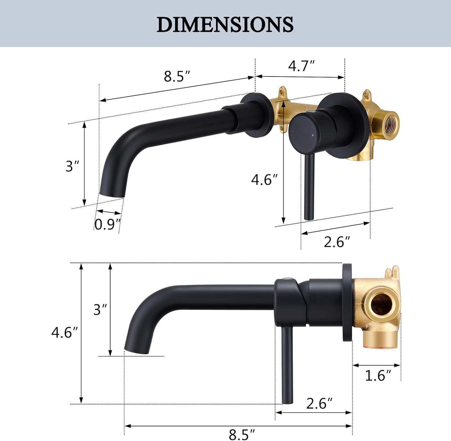 Matte Black Wall-Mounted Bathroom Faucet with Brass Valve