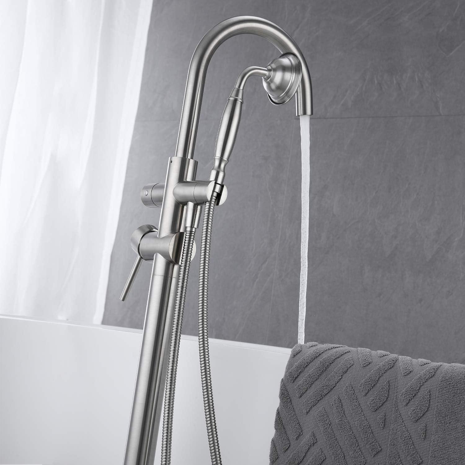 Tub Filler Freestanding Bathtub Faucet Floor Mounted Brass Bathroom Tub Faucets with Hand Shower