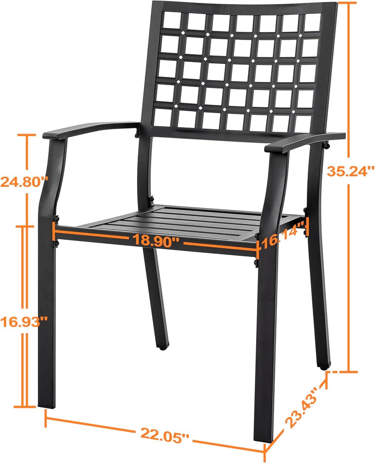 Nuu Garden Outdoor Dining Chair, Patio Dining Chair Set, Stackable Design, All-weather Iron Frame with Powder-coated Finish for Indoors and Outdoors, Patio, Deck, Garden, Yard, Black