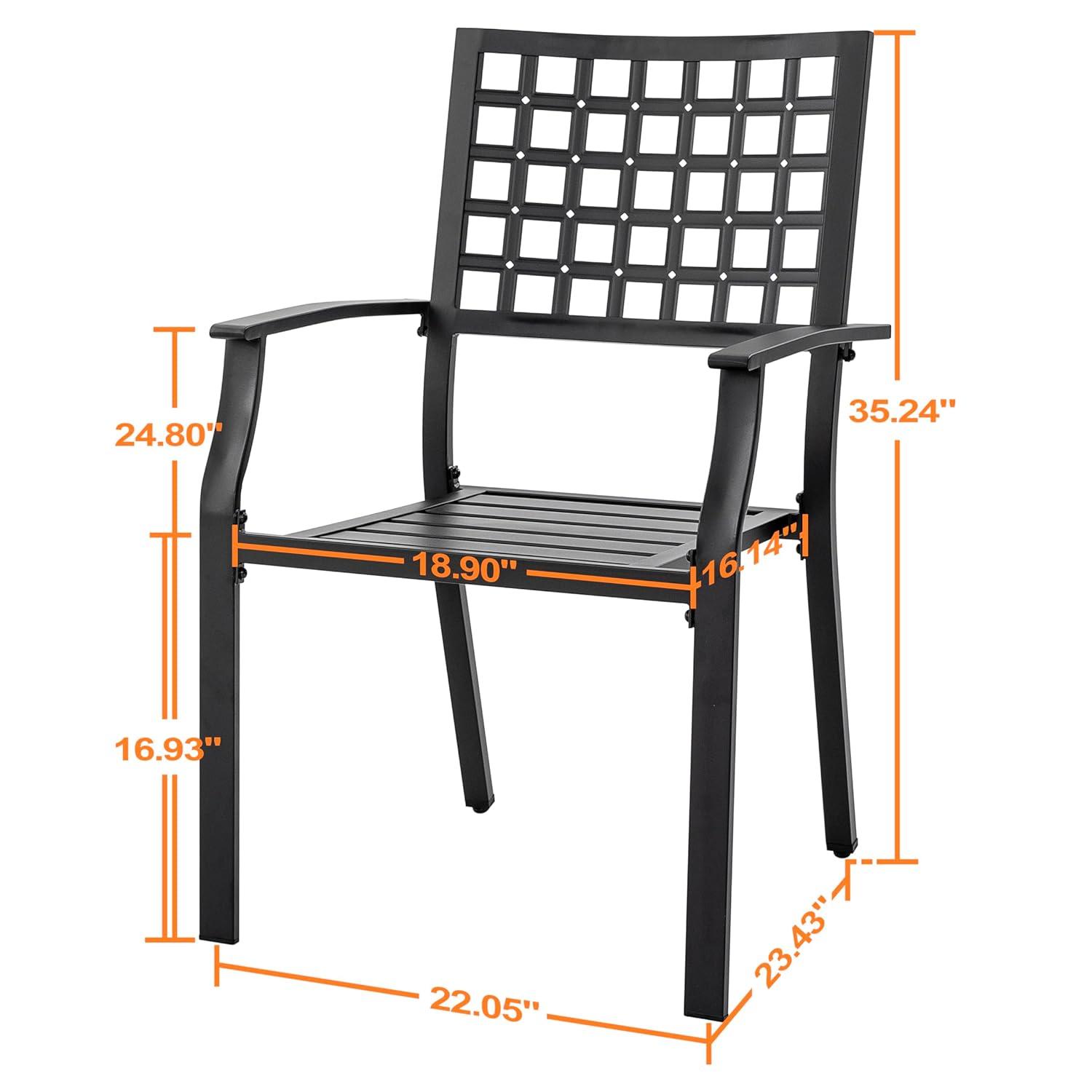 Nuu Garden Outdoor Dining Chair, Patio Dining Chair Set, Stackable Design, All-weather Iron Frame with Powder-coated Finish for Indoors and Outdoors, Patio, Deck, Garden, Yard, Black