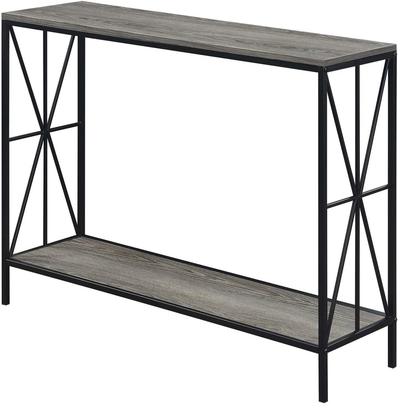 Weathered Gray & Black Starburst Console Table with Metal Frame