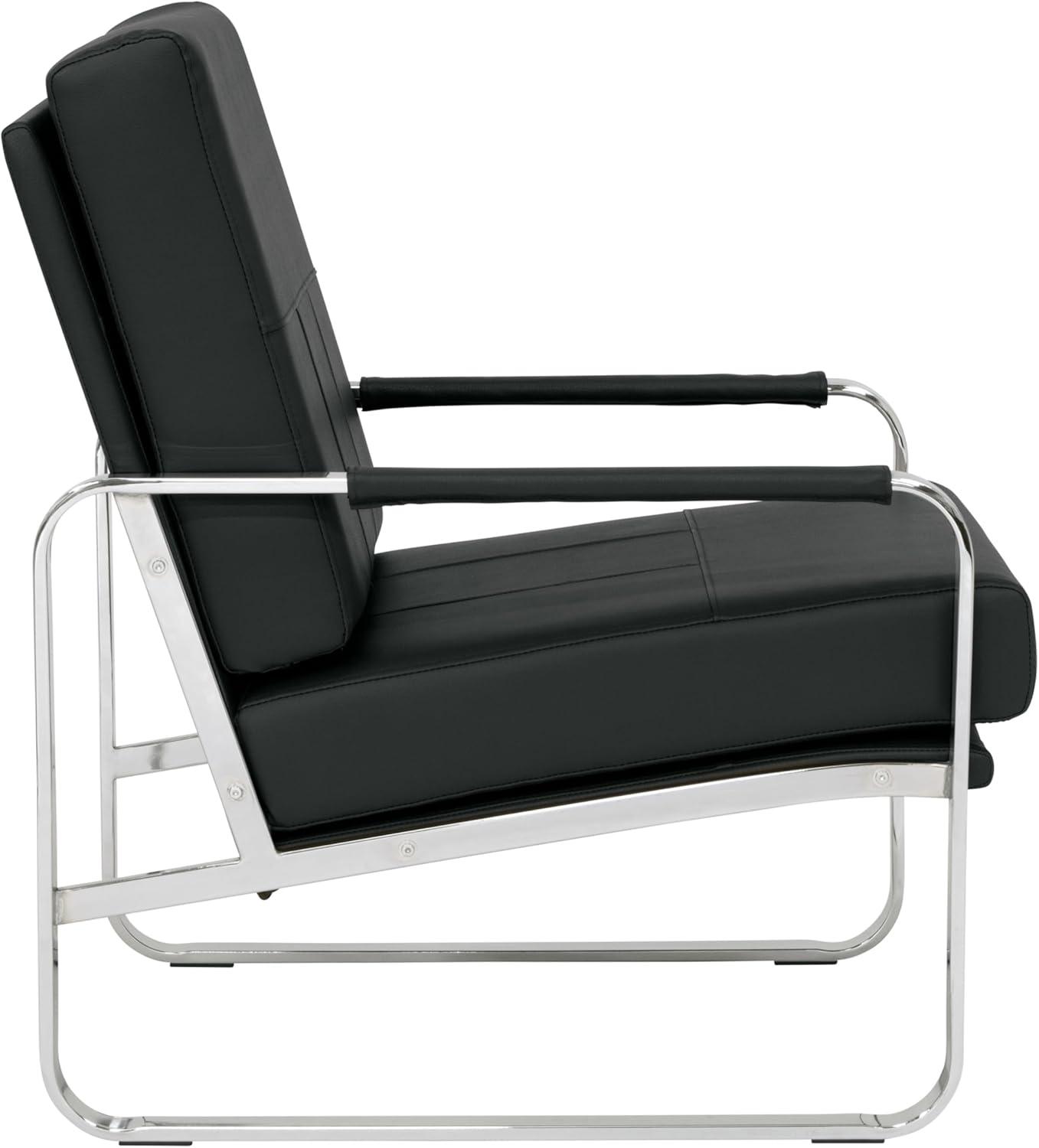 Allure Modern Blended Leather Accent Arm Chair Black/Chrome: Chrome-Finished, Padded for Comfort - Studio Designs Home