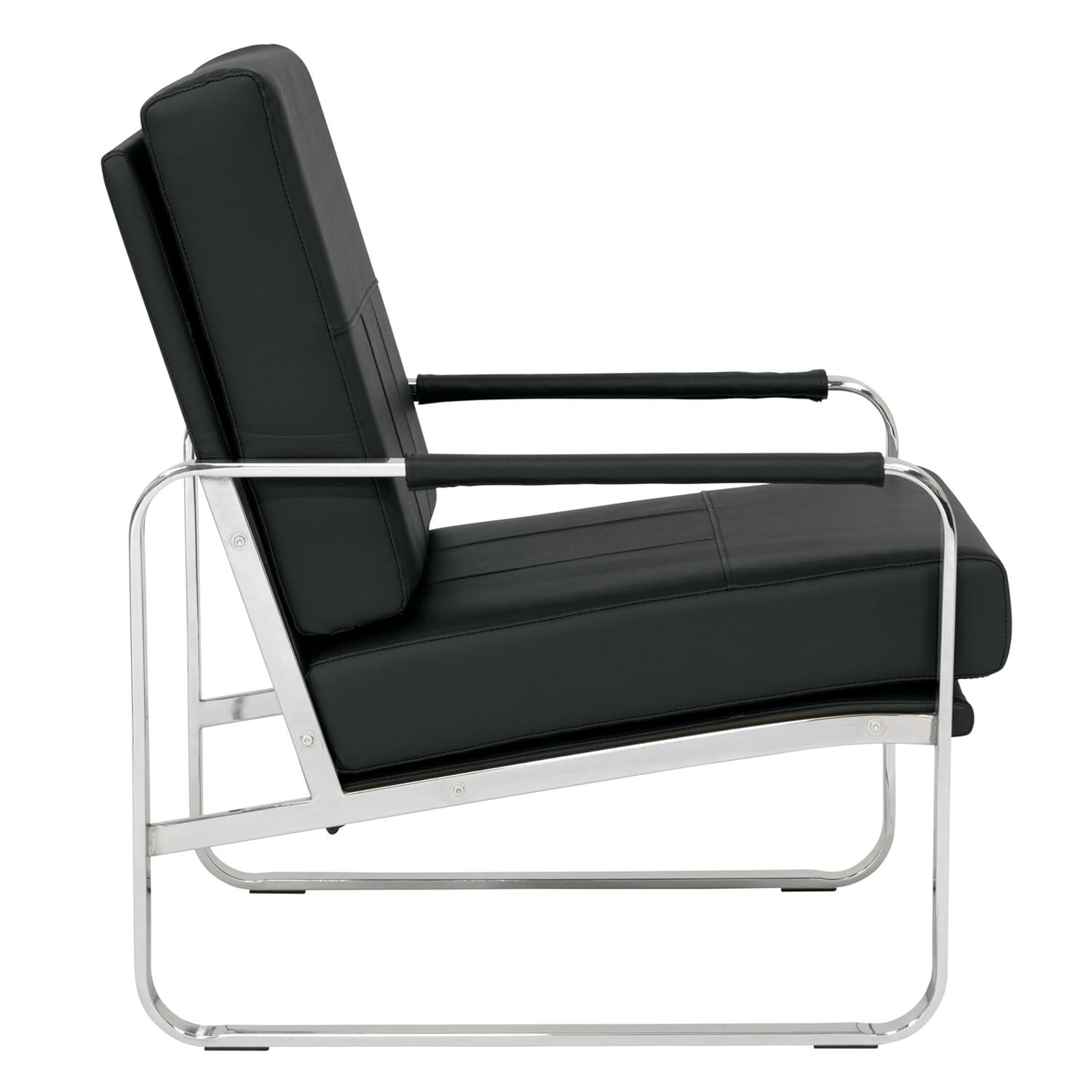 Allure Modern Blended Leather Accent Arm Chair Black/Chrome: Chrome-Finished, Padded for Comfort - Studio Designs Home