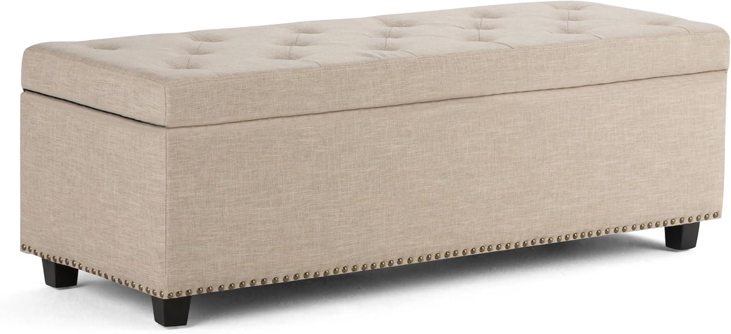 Natural Tufted Linen Rectangular Storage Ottoman Bench