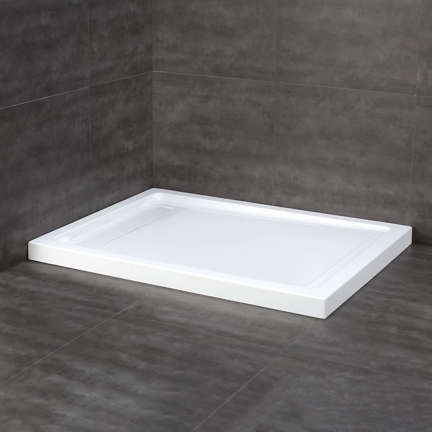 OVE Decors 48" x 32" Rectangle Shower Base Pan, White Acrylic, Hidden Side Drain, Reversible Design