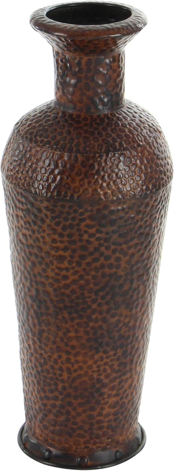 Tall Dark Brown Metal Floor Decorative Vase Set with Bubble Texture