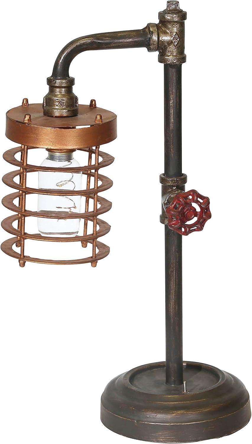 Sagebrook Home Industrial Style Metal Pipe Table Lamp, Bulb Included, Battery Operated, Black and Copper, 17.75"H