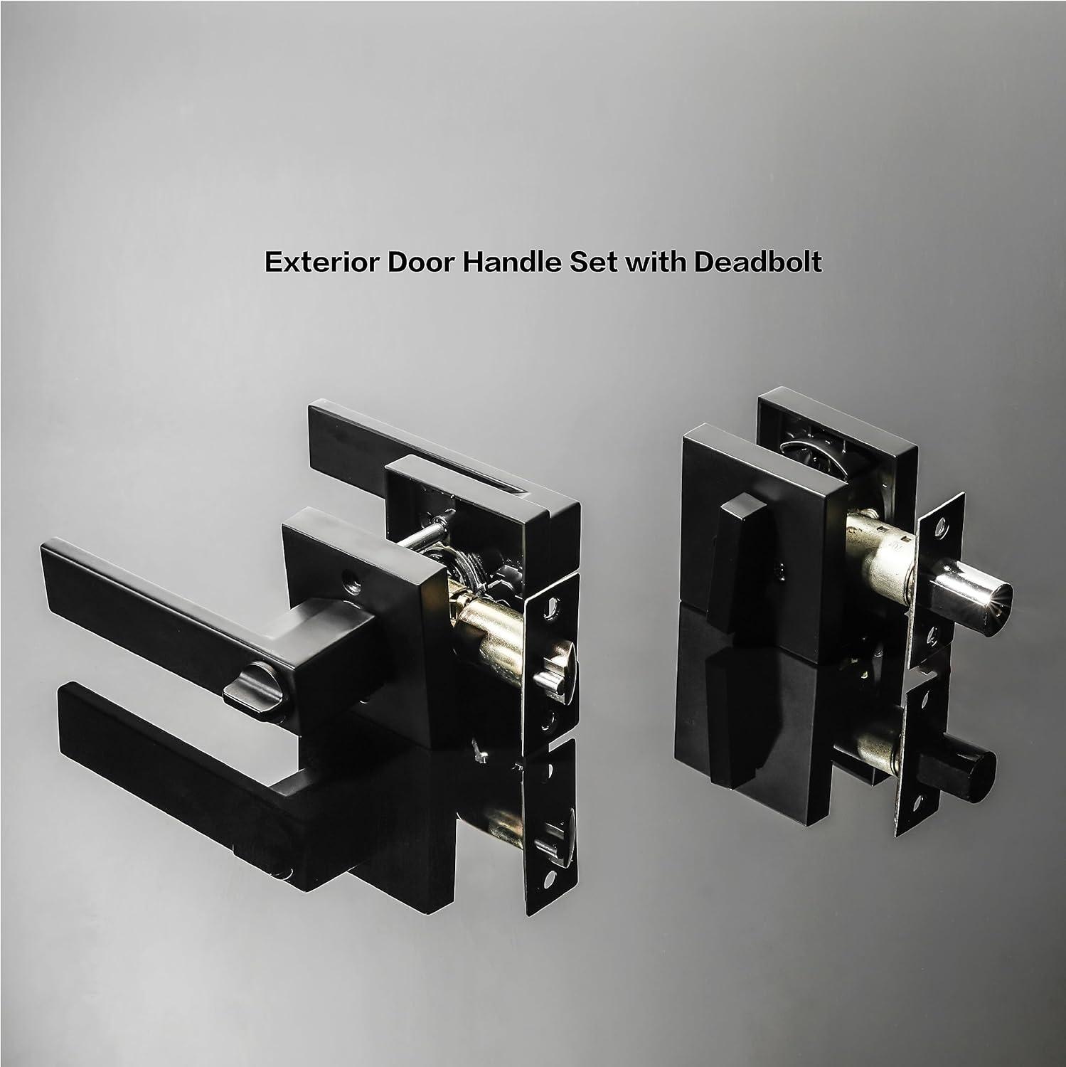 Front Door Handle and Deadbolt Set, Matte Black Exterior Door Lock Set with Deadbolt, Front Door Handles and Locks (2 Pack)