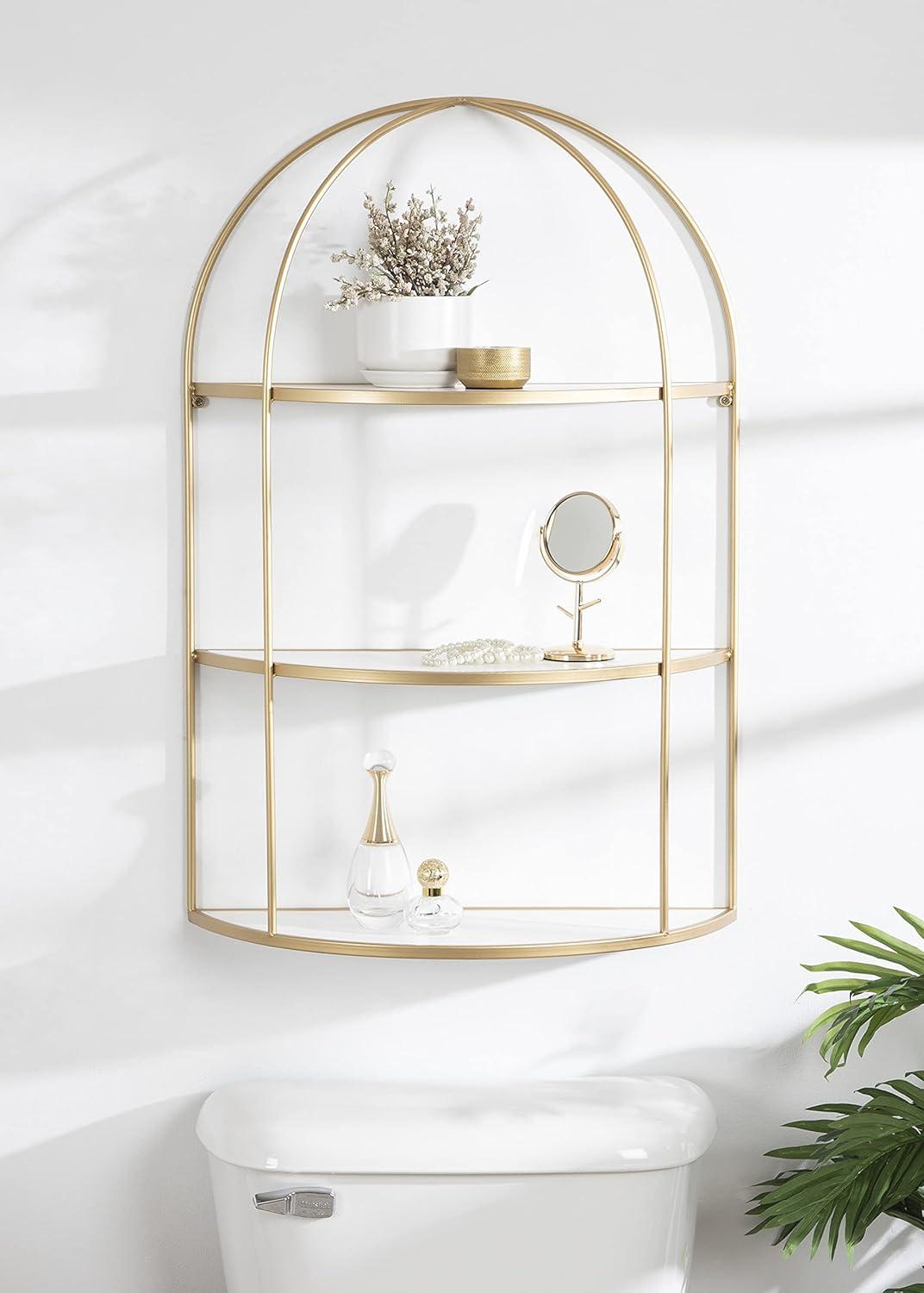 21" x 32" Freade Tiered Decorative Wall Shelf White/Gold - Kate & Laurel All Things Decor: Modern Metal Floating Shelf with Open Storage