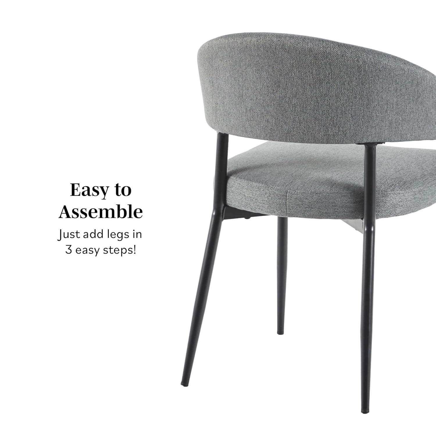 Walker Edison Modern Curved Back Upholstered Dining Chair, Set of 2, Charcoal