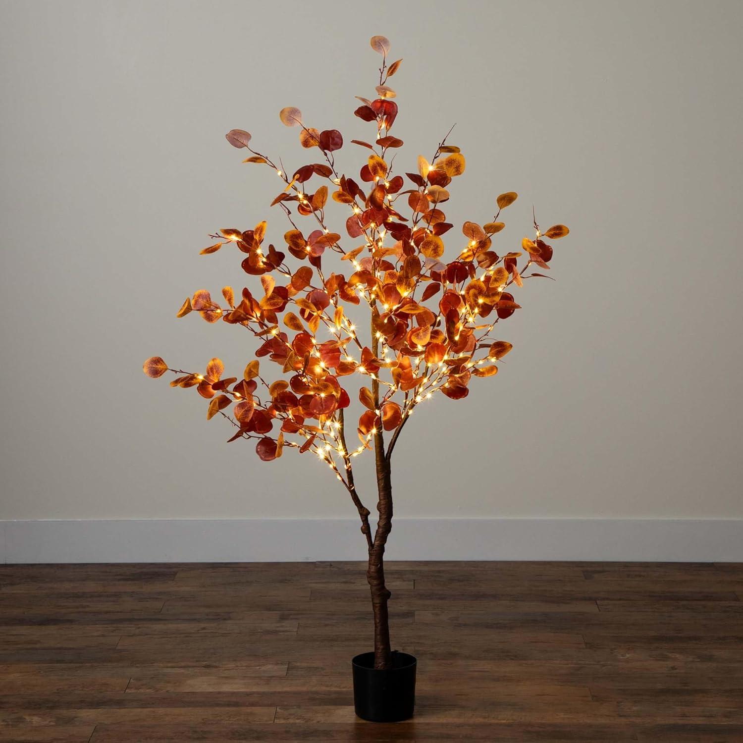 5-Foot Pre-lit Autumn Eucalyptus Tree with Warm White LED Lights