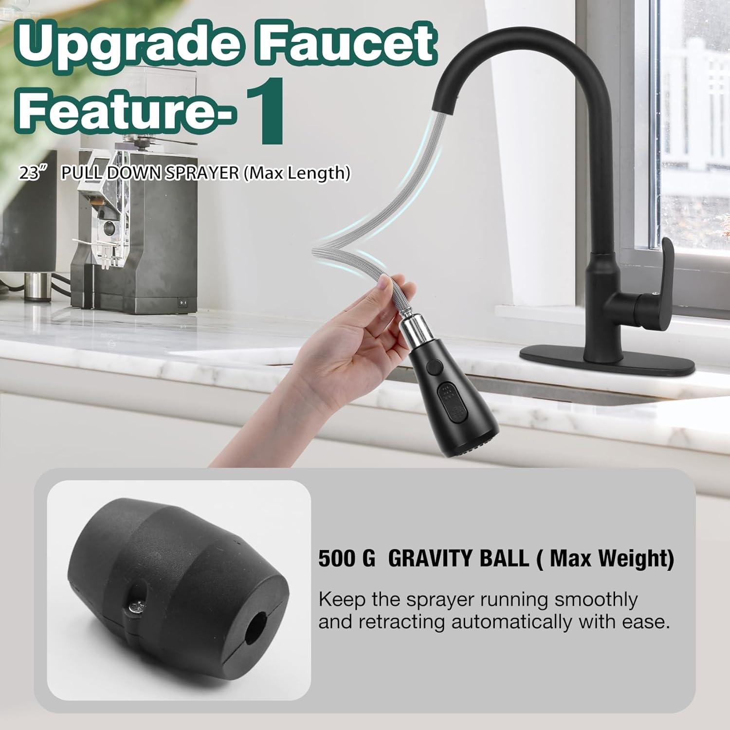 Matte Black Stainless Steel Pull-Down Kitchen Faucet with Spray