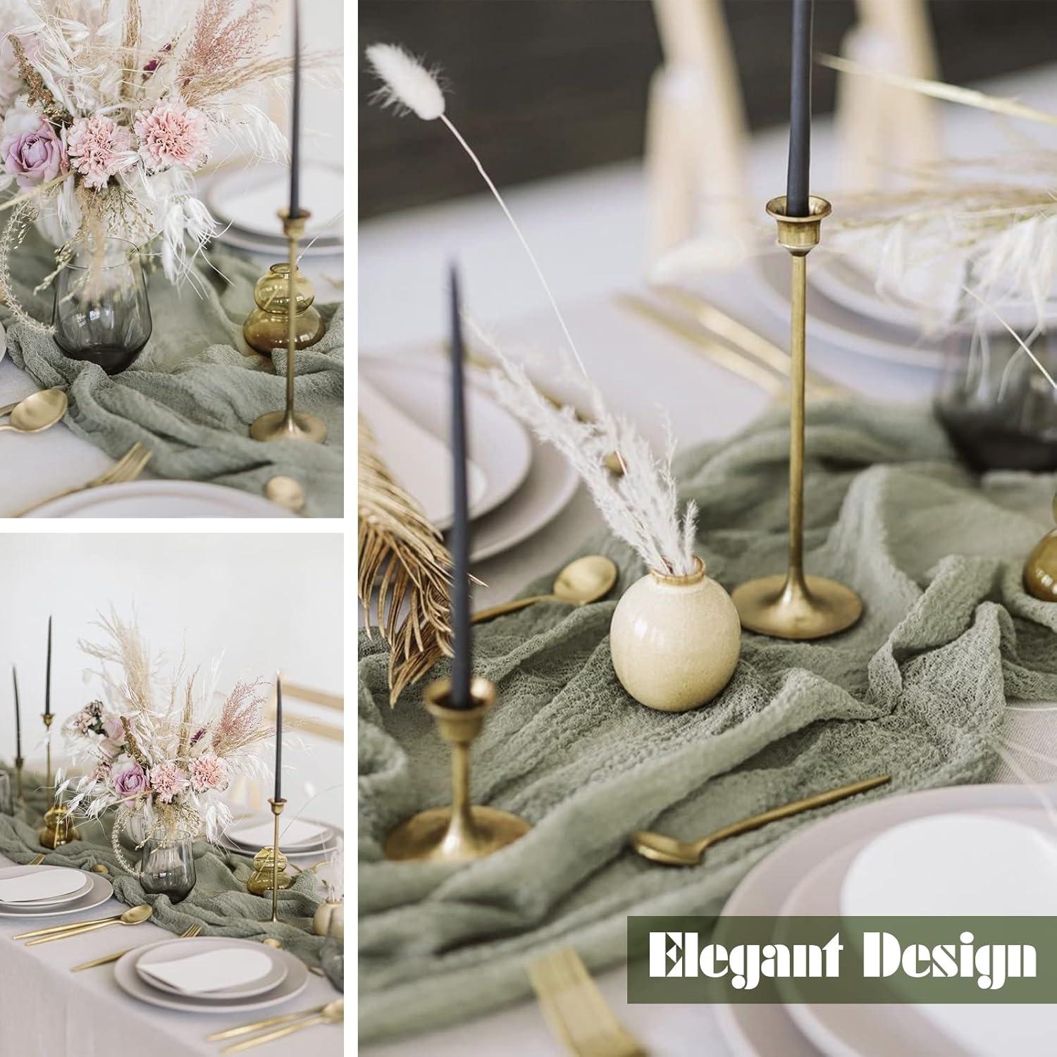 Mint Green Cheesecloth Table Runner 6 Pack 35" Boho Gauze Runner 120 inches Long Tablecloth Runner Rustic Sheer Fabric Bulk for Baby Shower Wedding Bridal Birthday Party Table Decorations