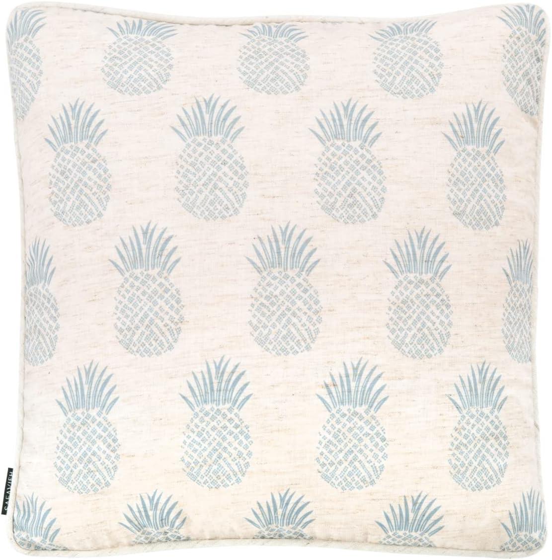 Blue and White Embroidered Pineapple Square Pillow