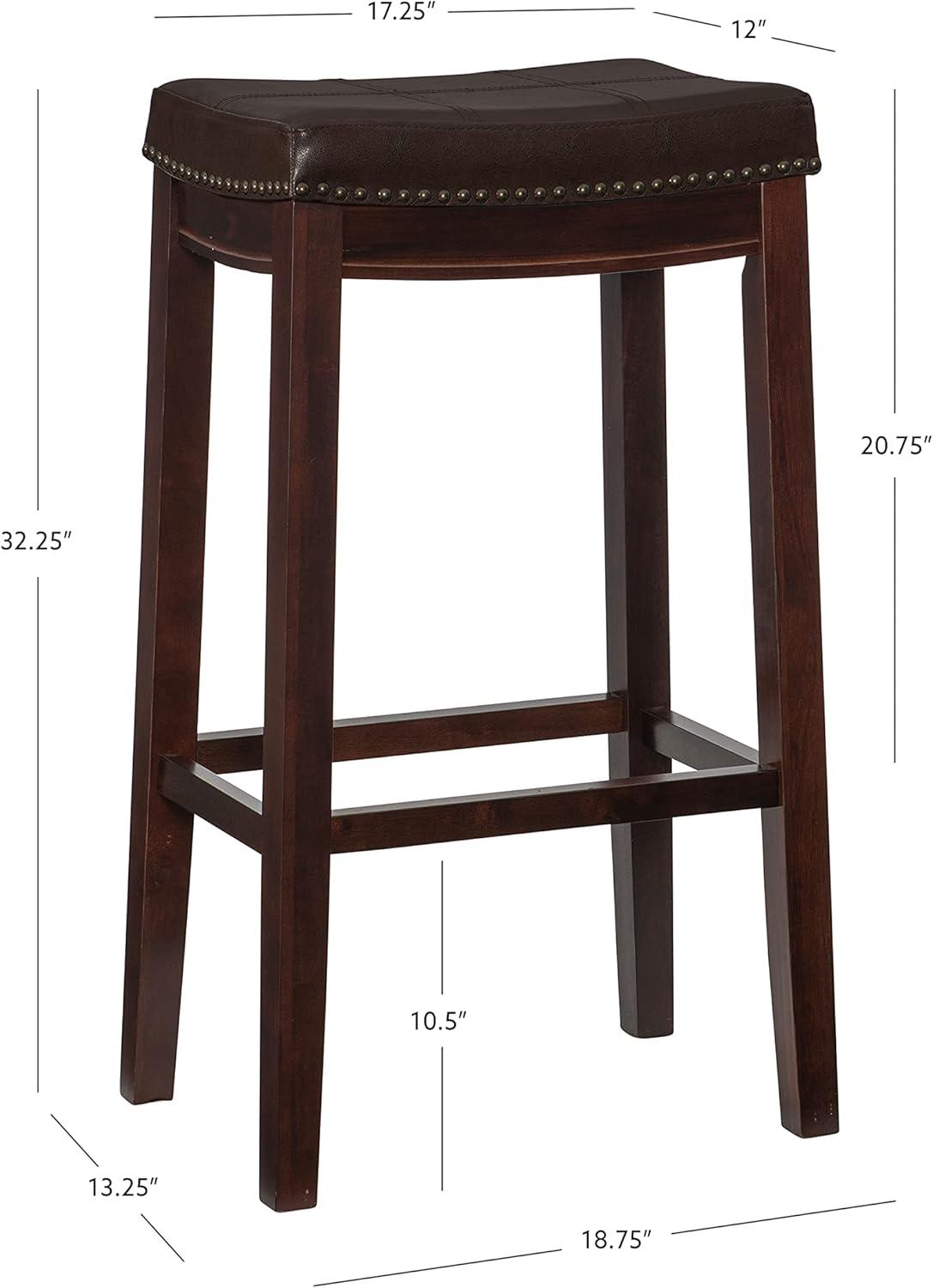 Elegant Backless Saddle-Style Bar Stool in Dark Brown with Brown Faux Leather