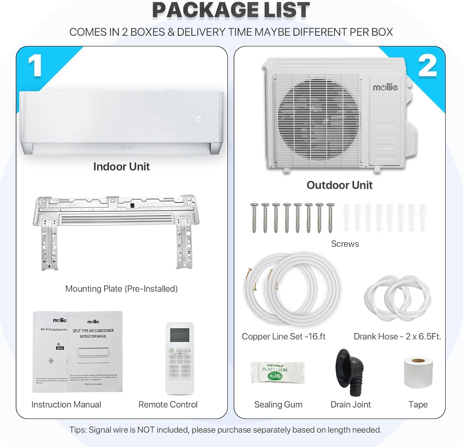 mollie 24,000 BTU 20 SEER2 Ductless Mini-Split Heat Pump Air Conditioner 1500 Sq.Ft, WIFI Air Conditioner & Heater Inverter System with Remote Control & 4-in-1 Filter