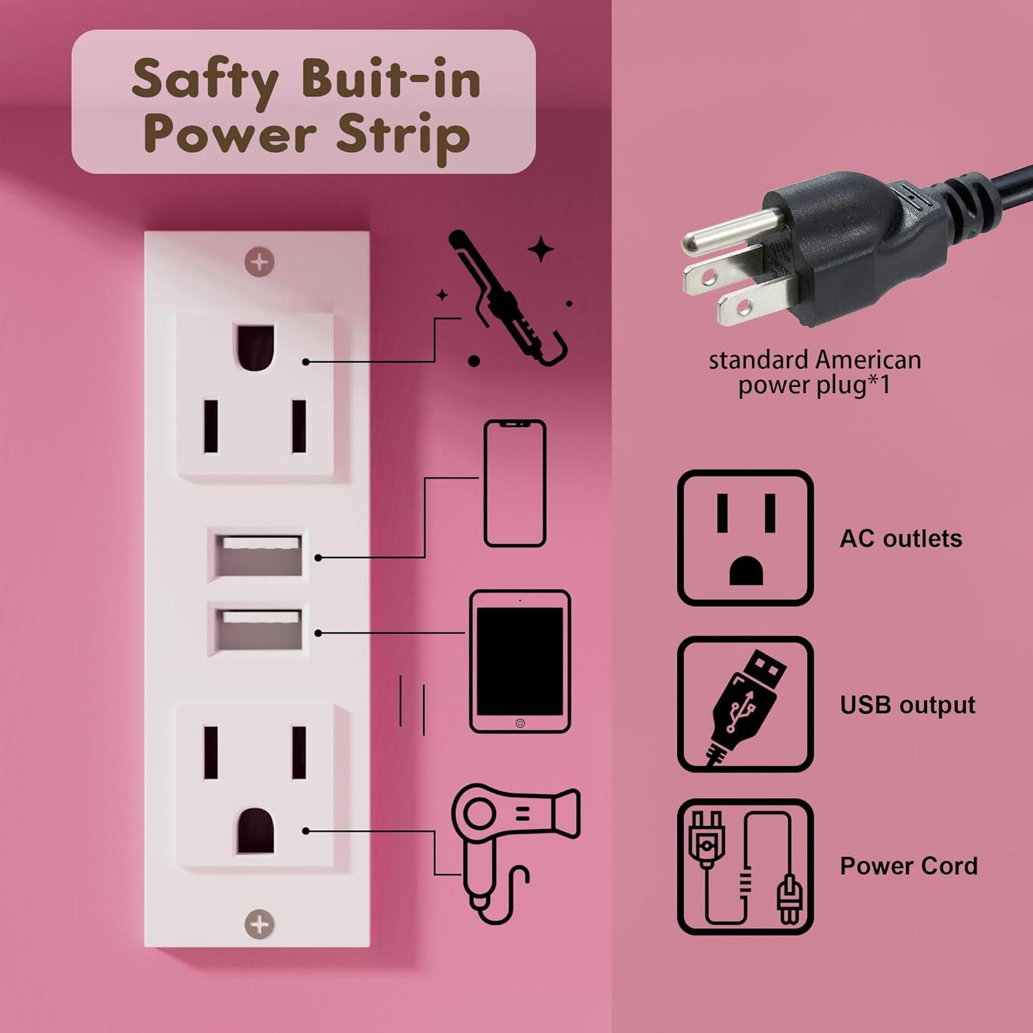 YESHOMY Vanity Desk with Mirror, Power Outlet and 10 Lights, Makeup Table with 7 Drawers, 3 Color Modes Available for Bedroom, White