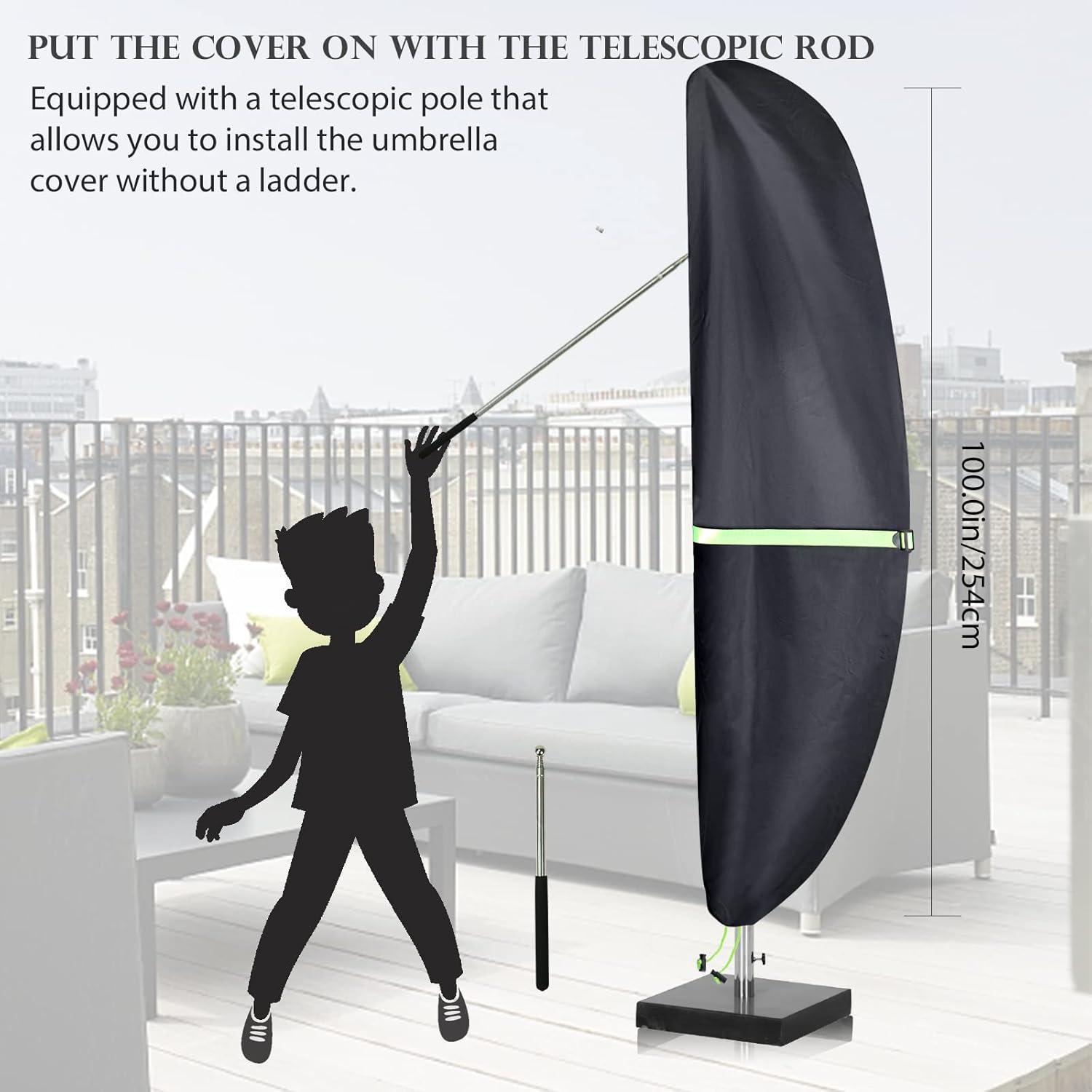 Cantilever Patio Umbrella Cover With Push Rod/ Waterproof Patio Parasol Covers With Zipper For 9Ft To 13Ft Offset Outdoor Umbrellas,(Black)