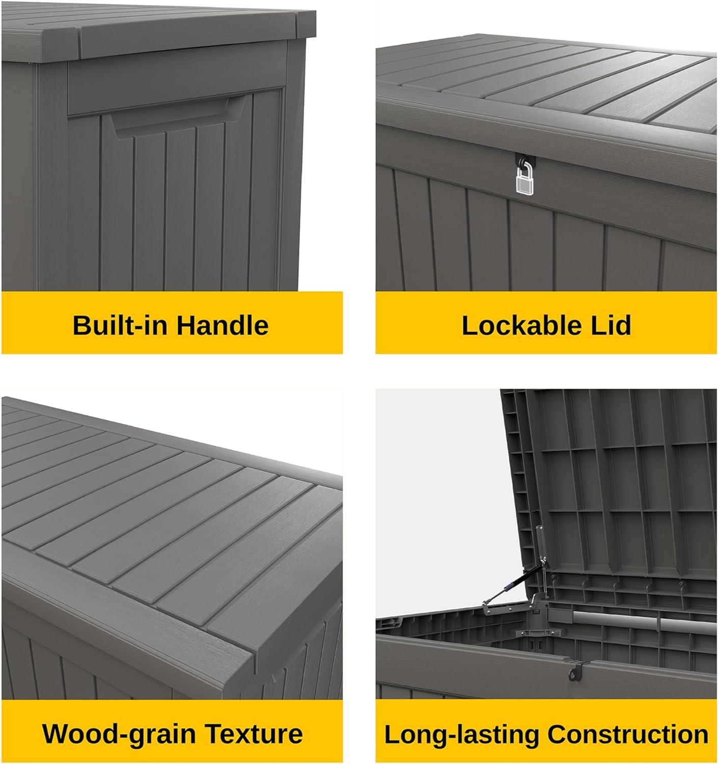 East Oak 230 gal Waterproof Resin Deck Box Gray: Weather-Resistant with Hydraulic Lid & Zinc Alloy Lock