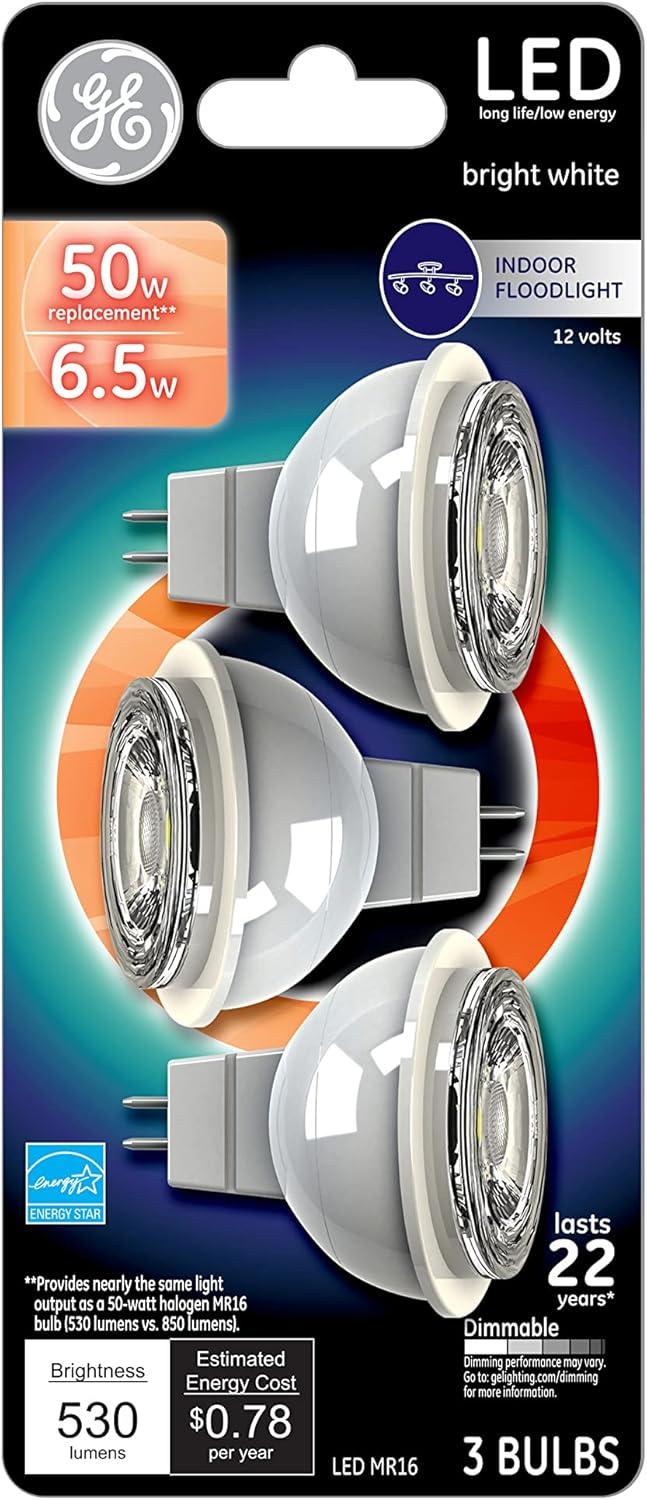 Warm White Dimmable LED MR16 GU5.3 Light Bulbs, 50-Watt Replacement (3-Pack)