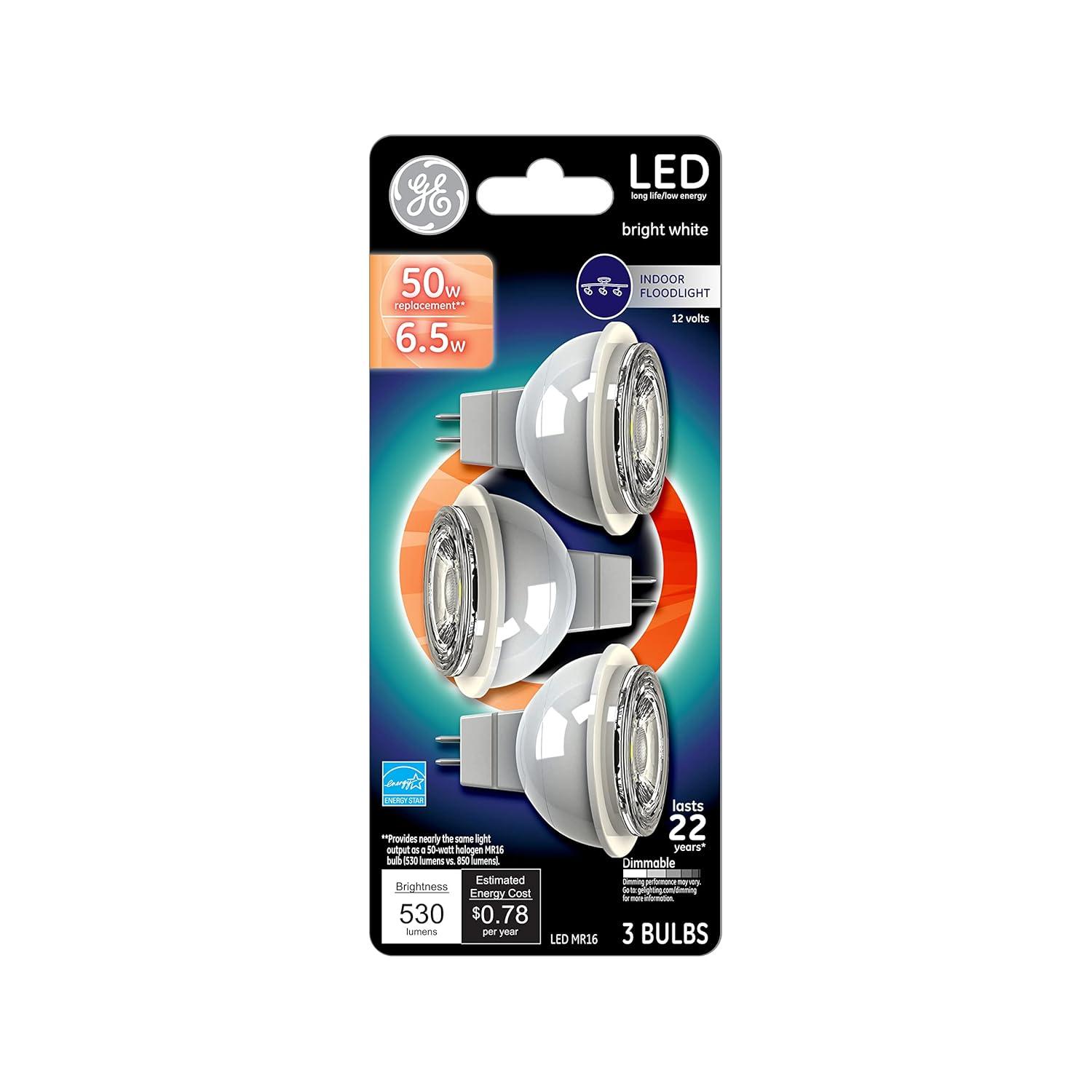 Warm White Dimmable LED MR16 GU5.3 Light Bulbs, 50-Watt Replacement (3-Pack)