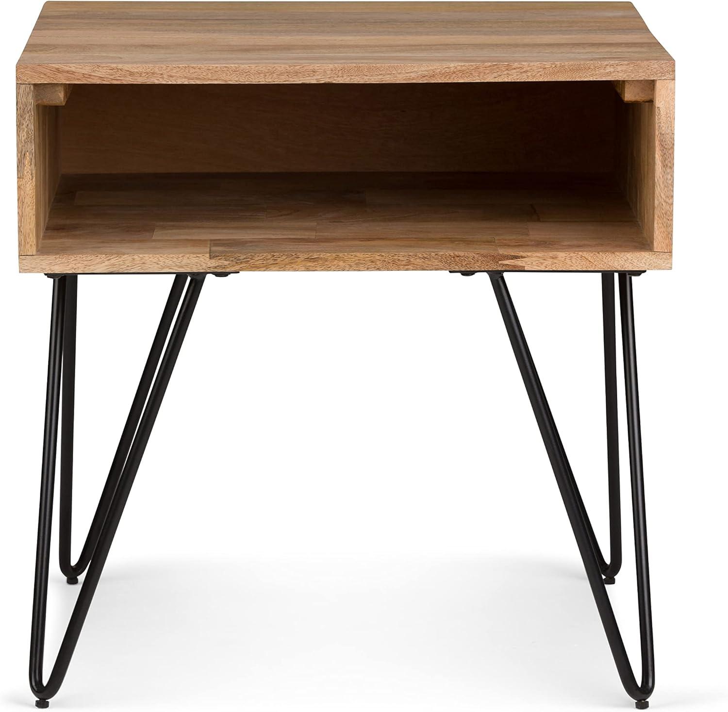 Hunter 22"W Solid Wood Industrial Square End Table with Hairpin Legs and Open Storage