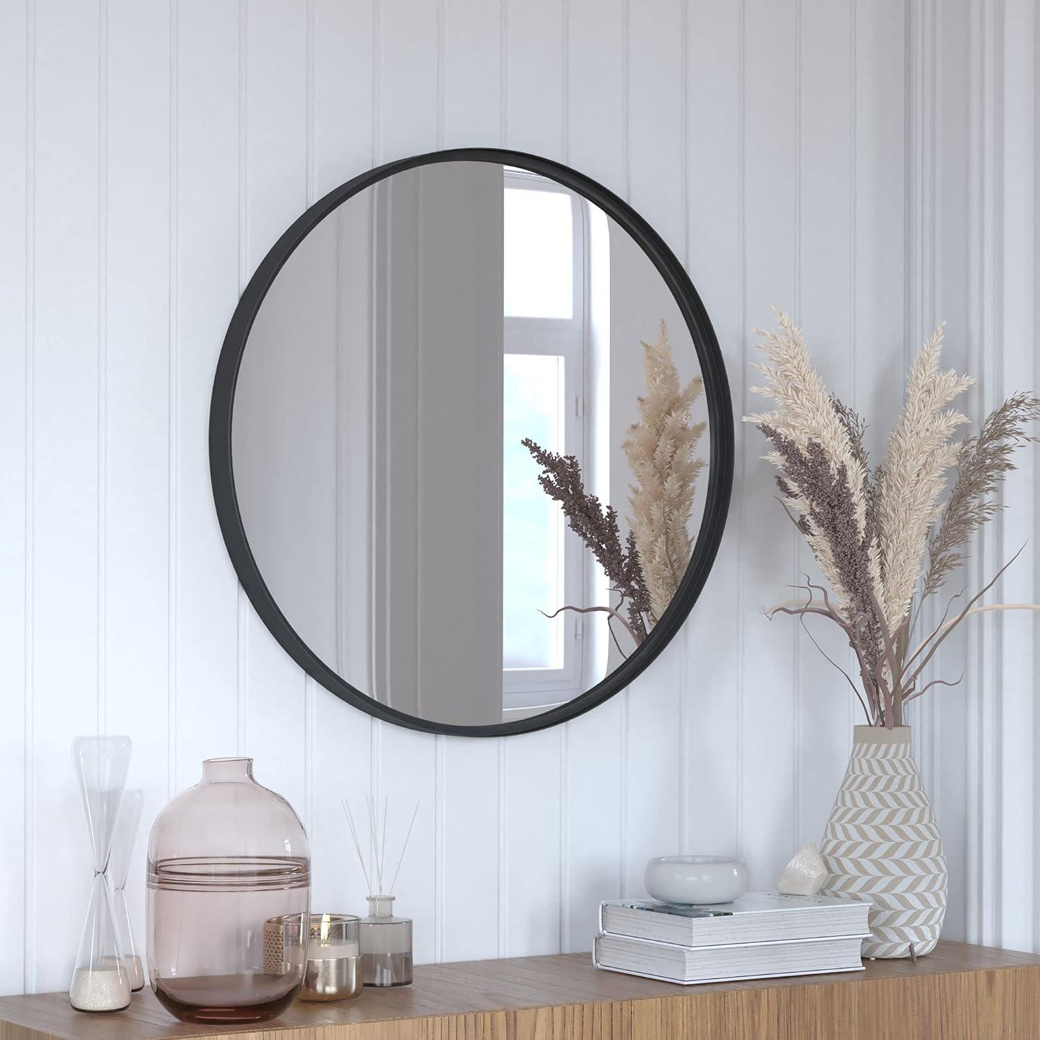 Matte Black 27.5" Round Metal Framed HD Wall Mirror