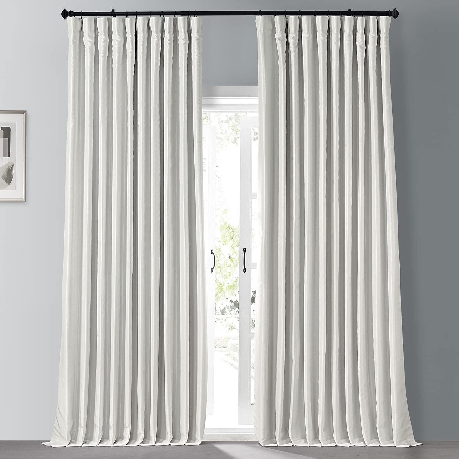 Off White Blackout Extra Wide Vintage Textured Faux Dupioni Curtain (1 Panel), Off White, 100W X 96L