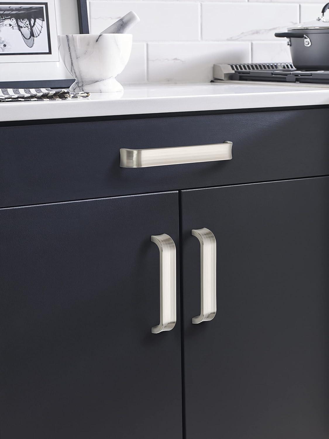 Brushed Nickel Modern Finger Cabinet Pull with Mounting Hardware