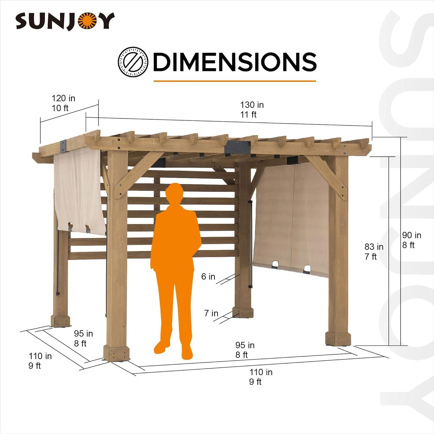 Sunjoy Cedar Pergola 10 x 11 ft. Wooden Hot Tub Pergola with Adjustable Canopy and Privacy Screen