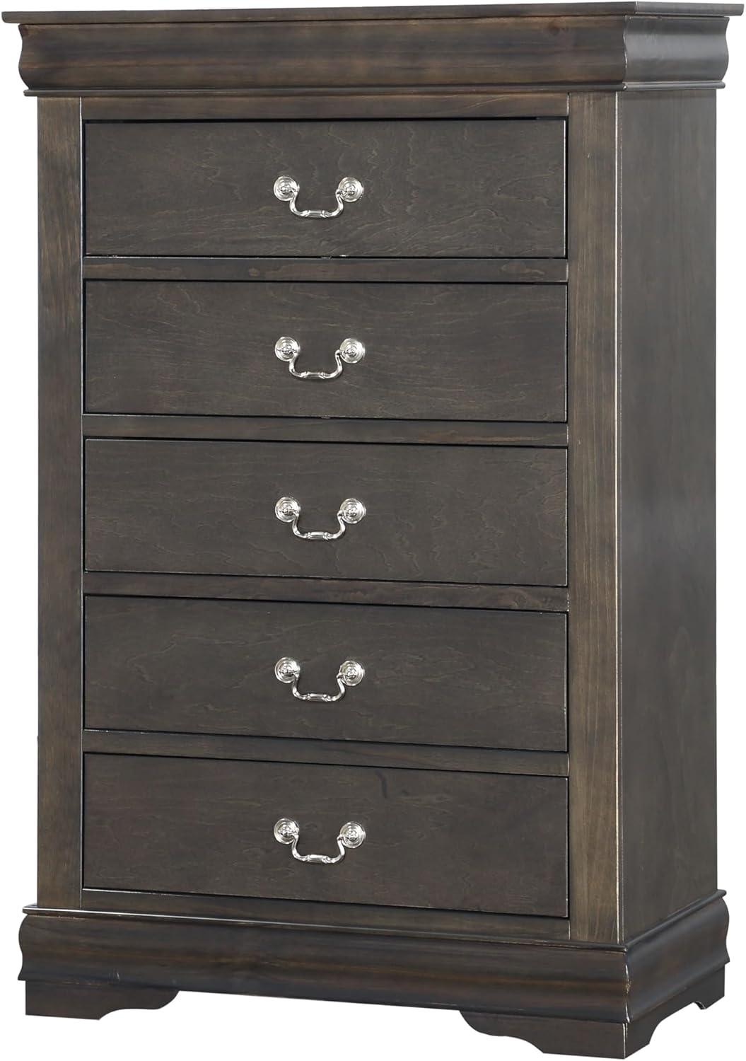 Traditional Style Five Drawer Wooden Chest with Bracket Base, Dark Gray- Saltoro Sherpi