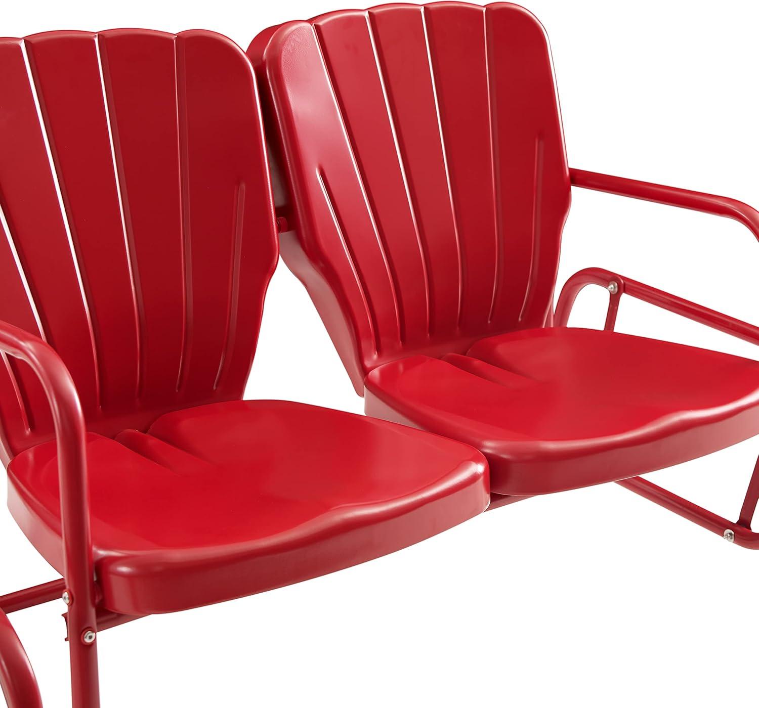 Bright Red Steel Retro Outdoor Loveseat Glider